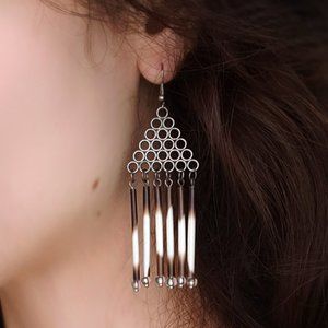 Pendant Drop Earrings, Natural Porcupine Quills
